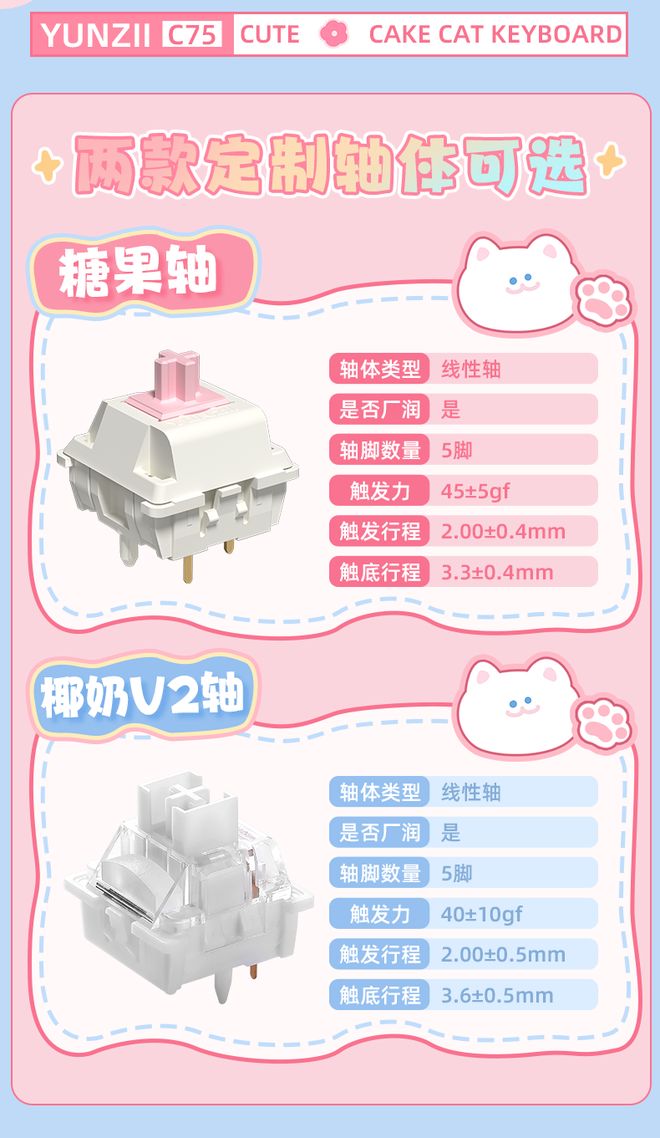 “奶油”硅胶侧裙键设宇宙YUNZII推出C75萌系蛋糕机械键盘(图3)