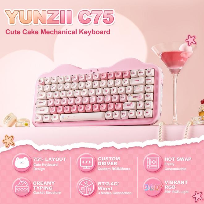 “奶油”硅胶侧裙键设宇宙YUNZII推出C75萌系蛋糕机械键盘(图1)